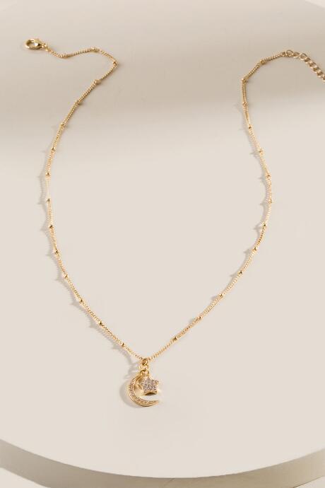 Francesca's Luna Cz Moon And Star Pendant Necklace - Gold