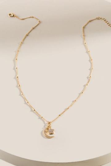 Francesca's Luna Cz Moon And Star Pendant Necklace - Gold
