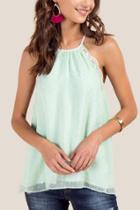 Francesca's Candee High Neck Swiss Dot Lace Edge Top - Mint