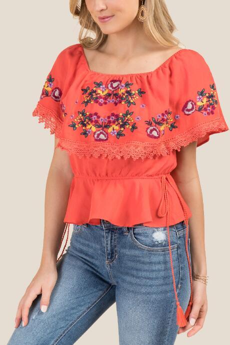 Blue Rain Mindy Cinch Waist Blouse - Red