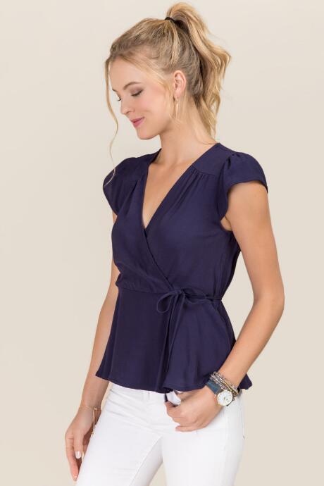 Francesca's Glenna Short-sleeve Wrap Top - Navy