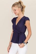 Francesca's Glenna Short-sleeve Wrap Top - Navy
