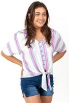 Francesca's Makenna Stripe Front Tie Button Top - White