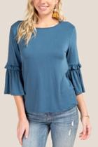 Francesca's Angie Ruffled Bell Sleeve Blouse - Dark Teal