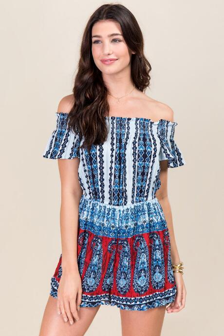 Blue Rain Lana Smocked Top Romper - Red