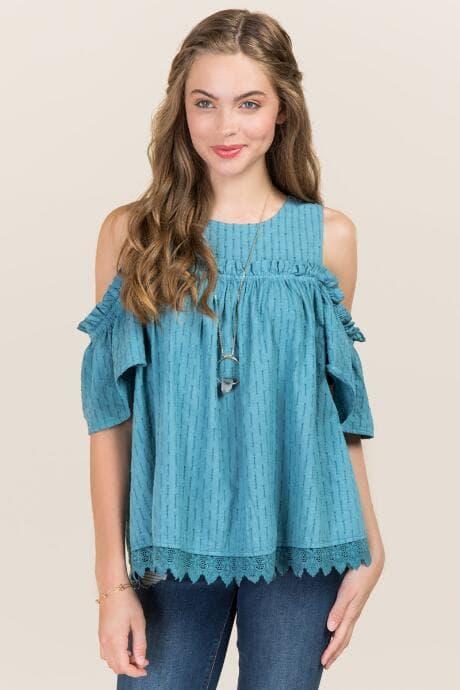 Blue Rain Nika Cold Shoulder Crochet Top - Navy