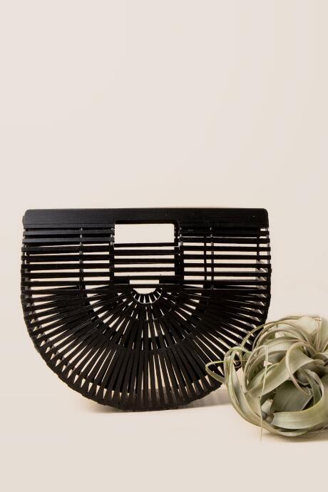 Francescas Small Cabo High End Wooden Clutch - Black