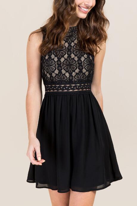 Francescas Heidi Lace Bodice Combo Dress - Black