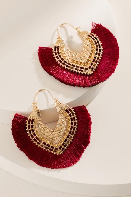 Francesca's Reah Statement Tassel Earrings - Burgundy