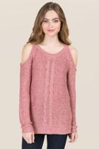 Blue Rain Arya Cold Shoulder Cable Pullover Sweater - Rose