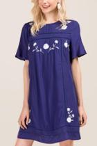 Francesca Inchess Phoebe Embroidered Shift Dress - Navy