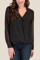 Francesca Inchess Kelsey Lurex Swiss Dot Wrap Blouse - Black