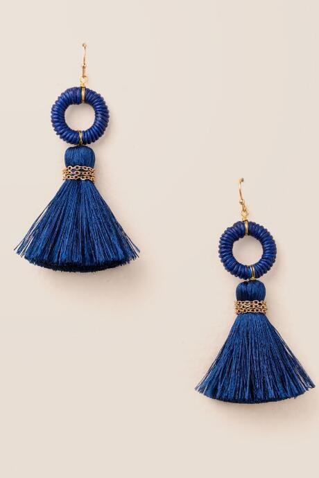 Francesca's Arden Circle Tassel Earring In Red - Navy
