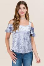 Teenplo Clothing, Inc Laurel Sweetheart Cold Shoulder Velvet Blouse - Gray