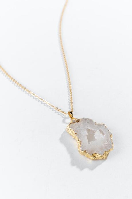 Francesca's Bambi Druzy Pendant Necklace - White