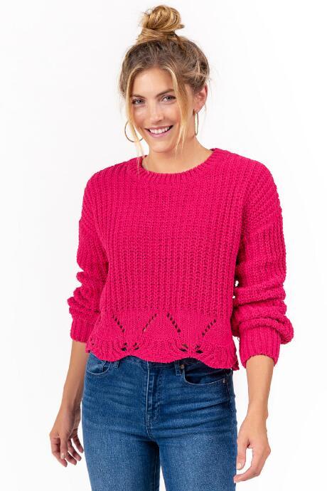 Francesca's Lennon Eyelet Sweater - Fuchsia