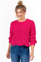 Francesca's Lennon Eyelet Sweater - Fuchsia