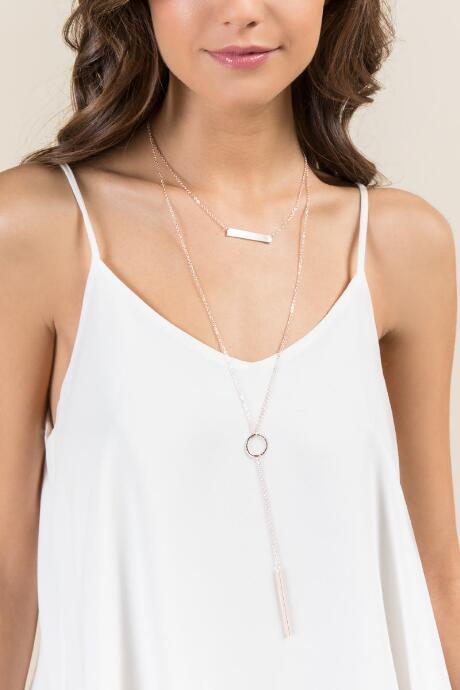 Francesca's Genevieve Layered Bar Pendant In Rose Gold - Rose/gold
