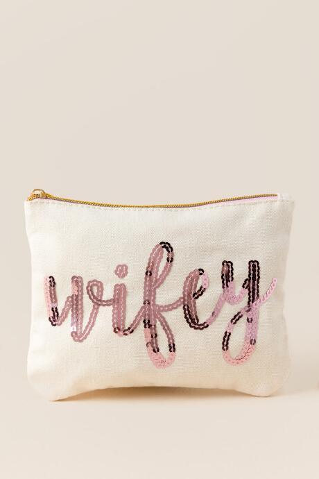 Francescas Wifey Sequin Cosmetic Bag - Pink