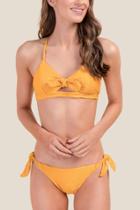 Francesca's Bailey Ribbed Tie Hipster Swimsuit Bottoms - Marigold