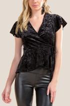 Francesca Inchess Kiki Velvet Tie Front Top - Black
