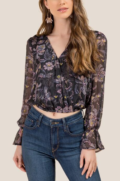 Francesca Inchess Abigail Surplus Chiffon Lurex Blouse - Black