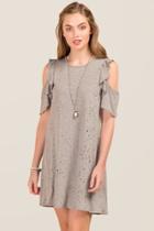 Alya Dara Cold Shoulder Distressed Knit Dress - Olive