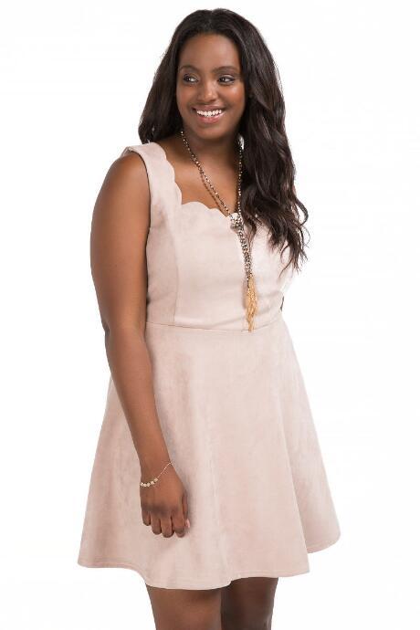 Alya Plus Size Layne Scalloped Faux Suede Dress - Blush