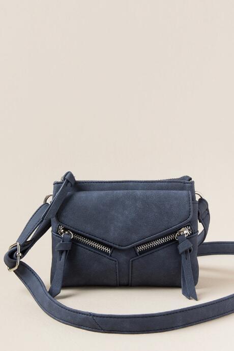 Francesca's Tamron Mini Double Zip Crossbody - Blue