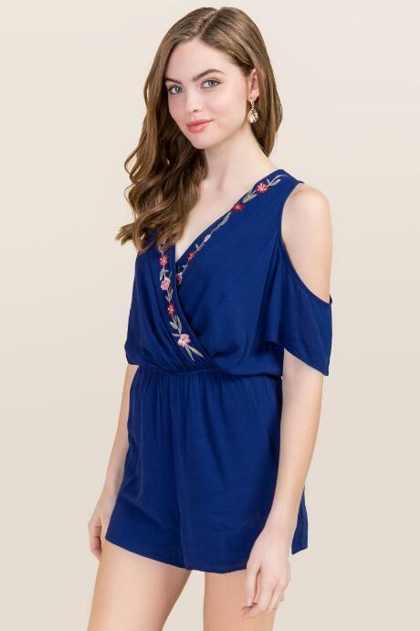 Mi Ami Jenelle Embroidered Surplus Romper - Navy