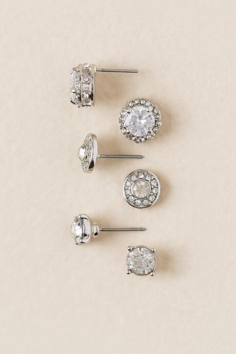 Francesca's Melagra Cubic Zirconia Stud Earring Set - Crystal