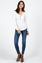 Francesca's Anette Asymmetrical Button Top - Ivory