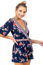Francesca's Phoebe Border Print Romper - Navy