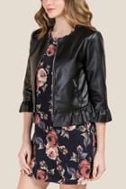 Francesca's Jaleesa Crop Ruffle Hem Moto Jacket - Black