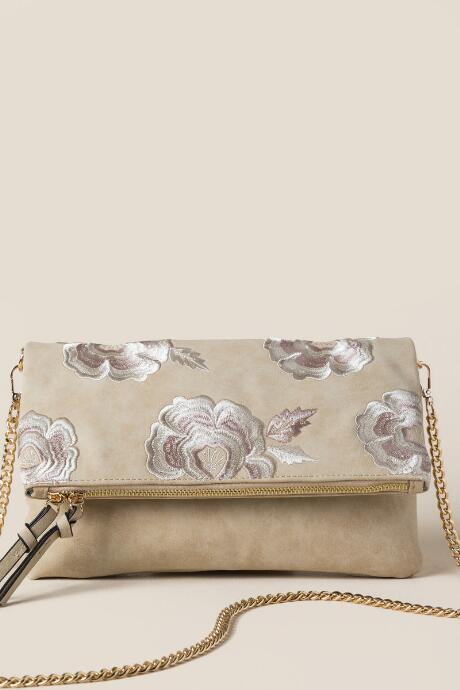 Francesca's Scarlett Rose Embroidered Crossbody - Tan