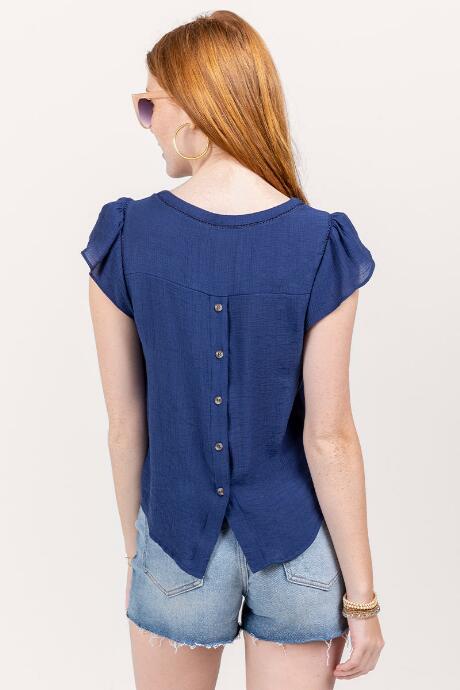 Francesca's Sharon Button Back Blouse - Navy