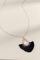 Francesca's Alissa Tasseled Teardrop Pendant Necklace - Black