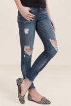 Harper Fallon Skinny Distressed Frayed Jeans - Dark