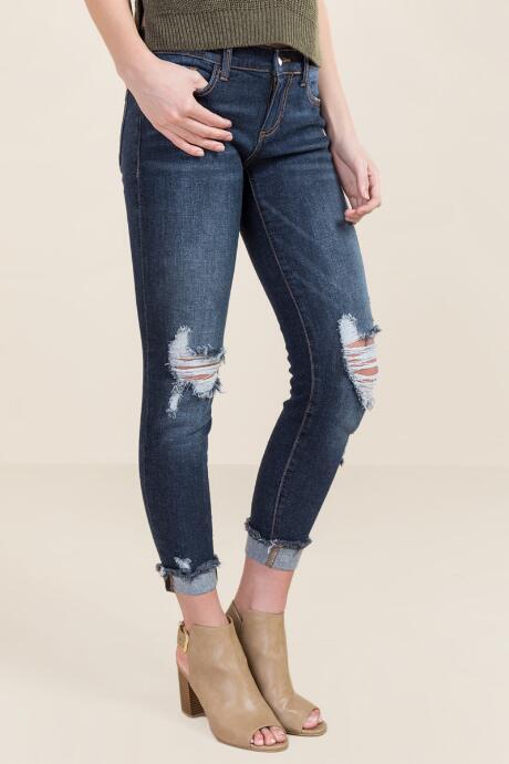 Harper Mina Dark Distressed Frayed Jeans - Dark