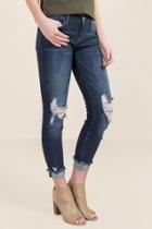 Harper Mina Dark Distressed Frayed Jeans - Dark