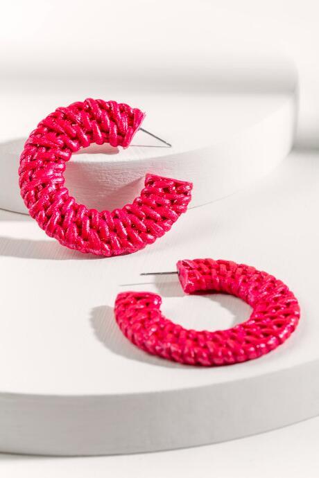 Francesca's Solana Rattan Hoops - Fuchsia