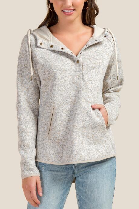 Francesca's Carmen Snap Front Hooded Sweater - Heather Oat
