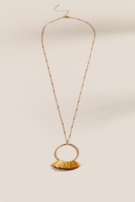 Francesca's Maya Tasseled Circle Pendant Necklace - Marigold