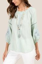 Francesca Inchess Quinn Peasant Embroidered Top - Mint