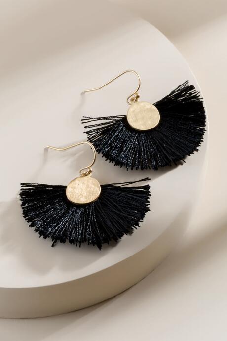 Francesca's Mary Coin Fanned Tassel Earrings - Black