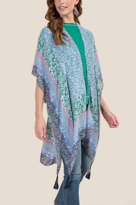 Francescas Alena Mixed Print Ruana - Blue