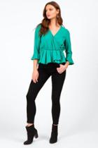 Francesca's Abela Faux Wrap Blouse - Emerald