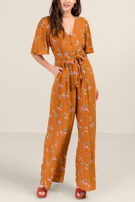Francesca Inchess Lauren Button Front Jumpsuit - Amber