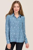 Group La Sophia Split Back Cactus Button Down Top - Chambray