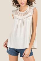 Francesca Inchess Salome Crochet Yoke Linen Tank - Taupe